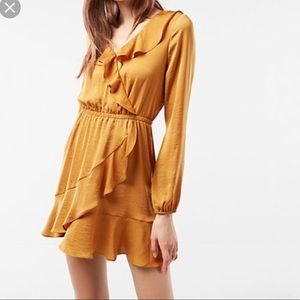 DONATING SOON Express Mustard Wrap Ruffle Dress